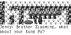 Jenny：Brother Xiaoming, what about your Kung Fu? Zheng Ming：I digest Kung Fu until I use the arcane truth that the master taught us and nk up the Kung Fu in the "Outstanding Book ". And you? Jenny：Me too. I am totally unable to understand at the beginning. After I use the arcane truth I understand something. What about going out? Zheng Ming：How long have we stayed in this cave? Jenny：Maybe a long time. Zheng Ming：Chen Youang must have gone. Eh, let's go out.
