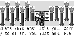 Zhang Shicheng：It's you. Sorry to offend you just now. Please excuse me.. Zheng Ming：Hypocritic.I have heard what you said. It is you killed the people of our village. Today I am going to revenge for them. Zhang Shicheng：Haha.. Since you have heard, tell me the secret of the treasure! Zheng Ming：Go to ask my master.